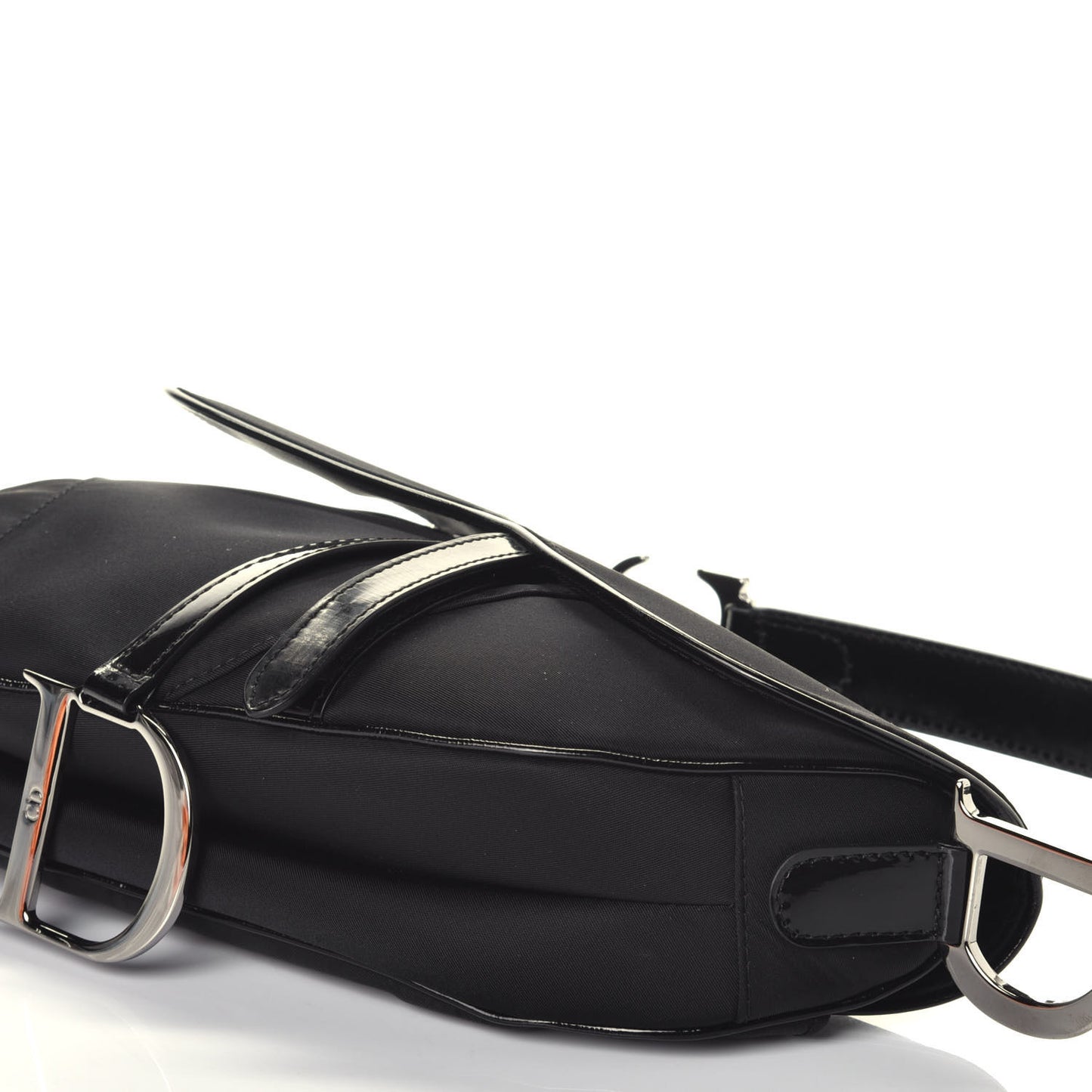 Canvas Patent Calfskin Saddle Bag Black