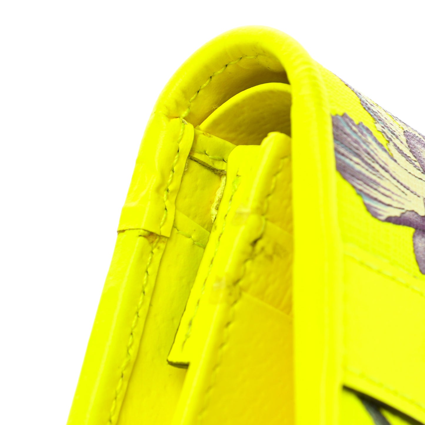 Calfskin Flora Print Zumi Card Case Yellow Fluo