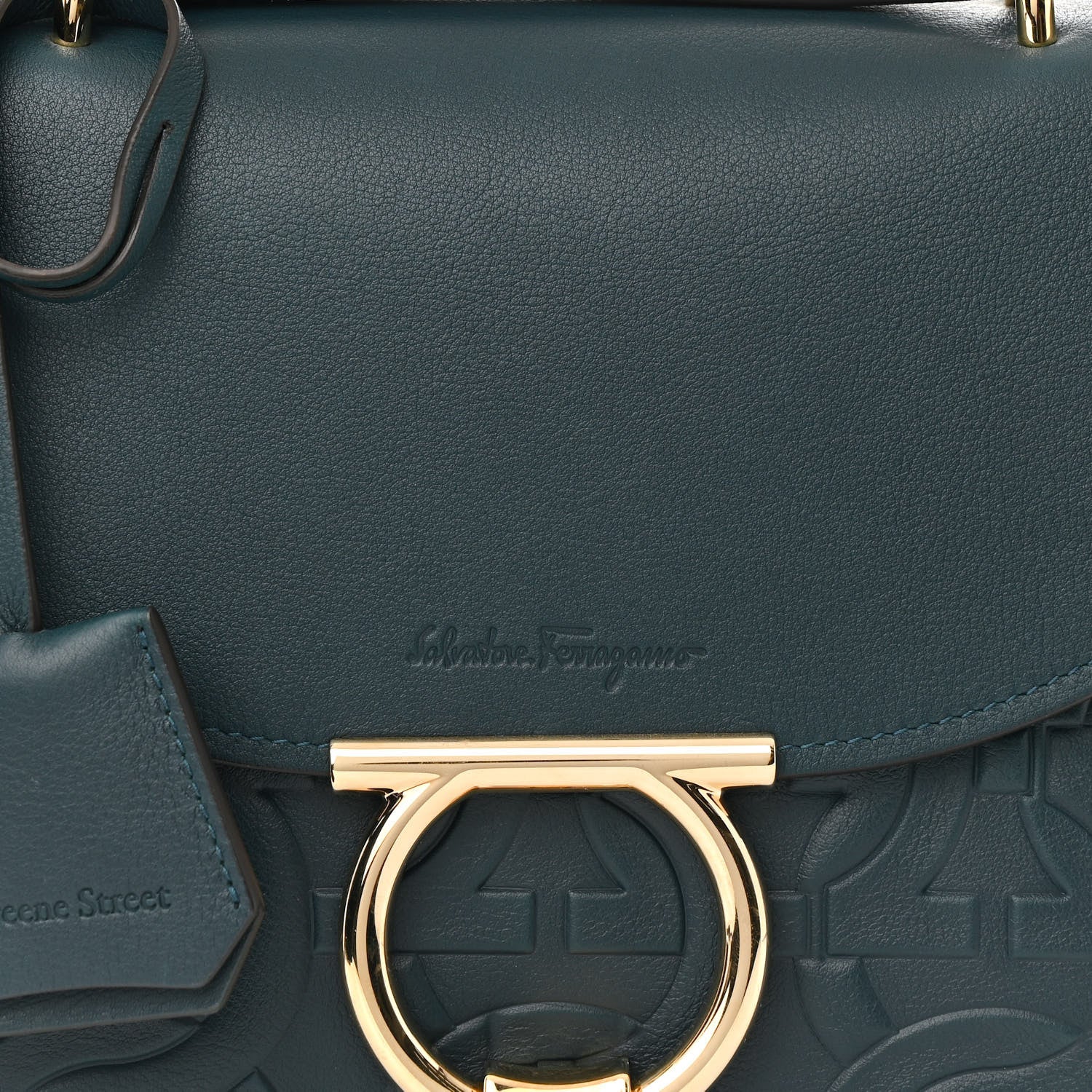 Salvatore Ferragamo Calfskin Embossed Small Margot Top Handle Divisa Green 8 of 16