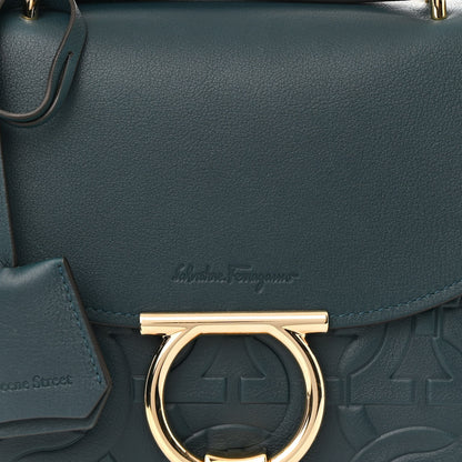 Salvatore Ferragamo Calfskin Embossed Small Margot Top Handle Divisa Green 8 of 16
