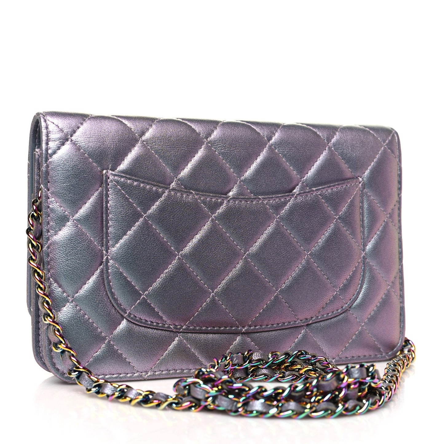 Iridescent Lambskin Quilted Reissue Wallet On Chain WOC Light Purple