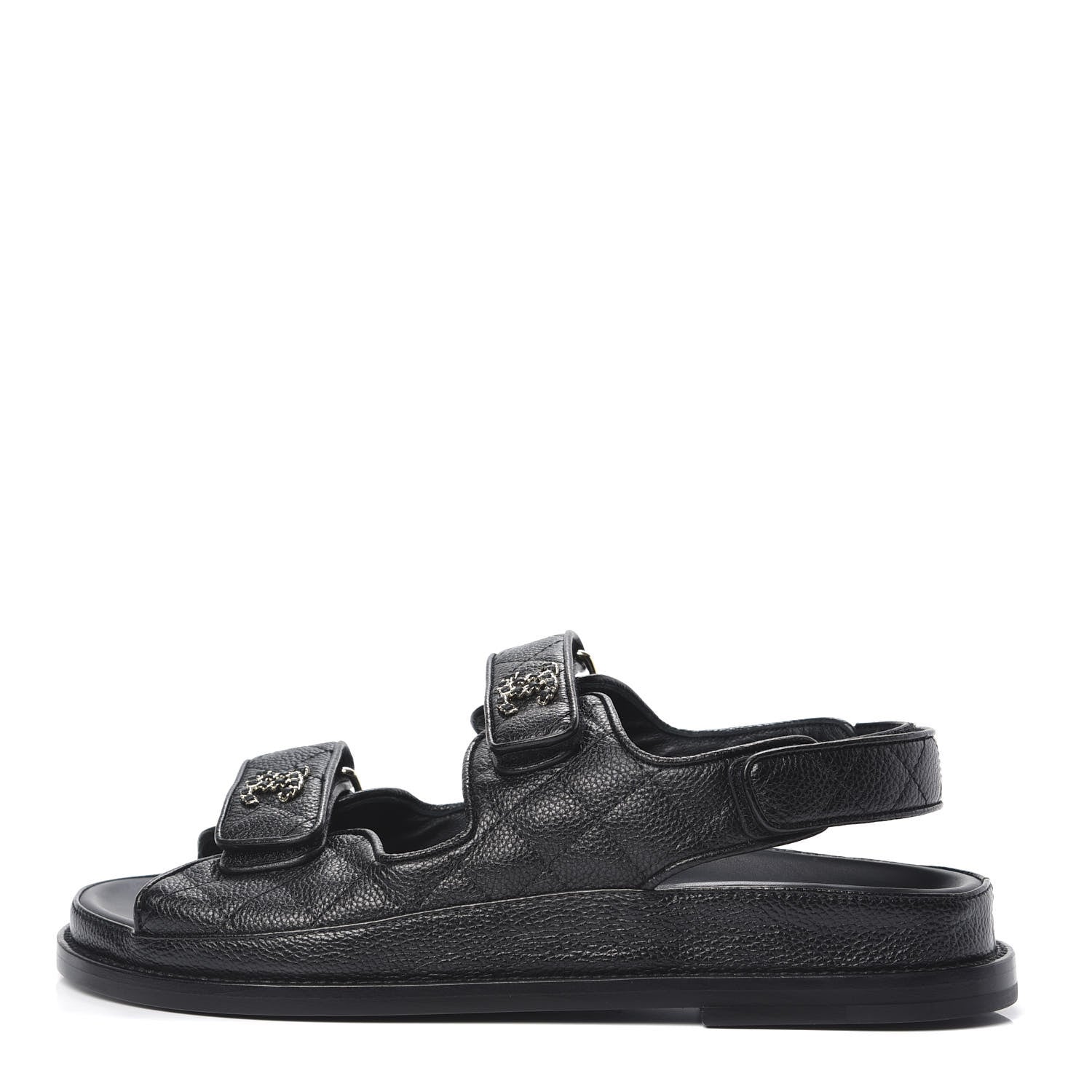 Chanel Grained Calfskin Velcro Dad Sandals 37.5 Black 1 of 8