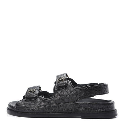 Chanel Grained Calfskin Velcro Dad Sandals 37.5 Black 1 of 8