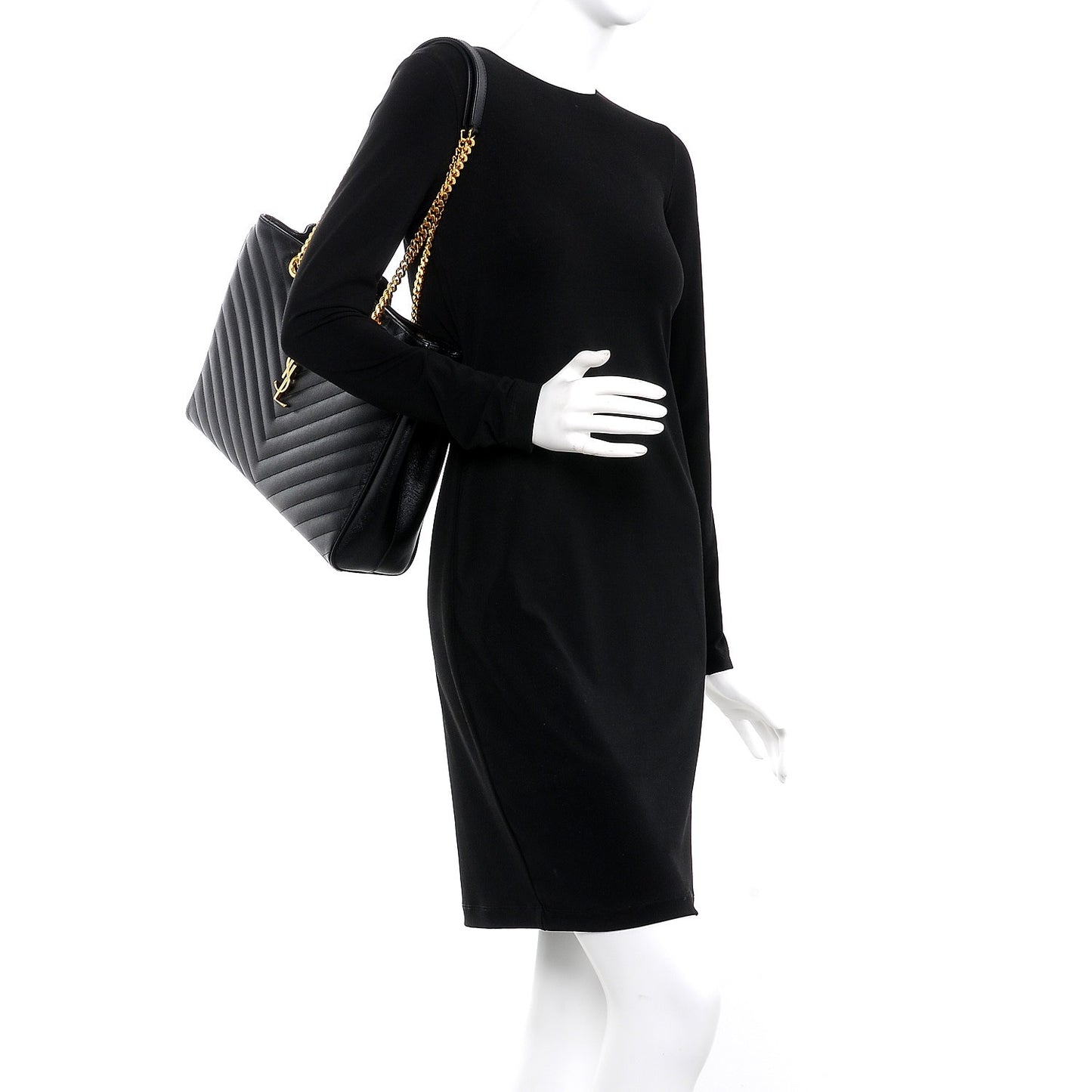 Grain De Poudre Matelasse Chevron Monogram Shopping Bag Black