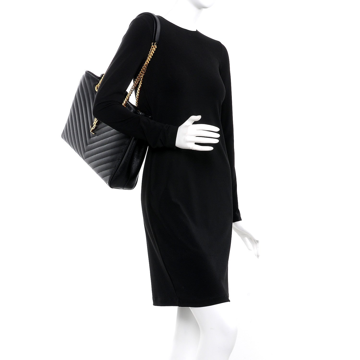 Saint Laurent Grain De Poudre Matelasse Chevron Monogram Shopping Bag Black 2 of 8