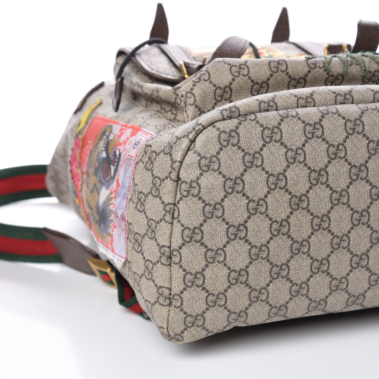 Soft GG Supreme Monogram Courrier Web Double Buckle Backpack Beige New Acero