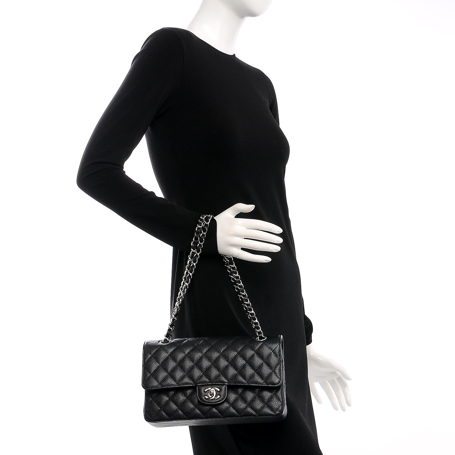 Caviar Quilted Medium Double Flap Black