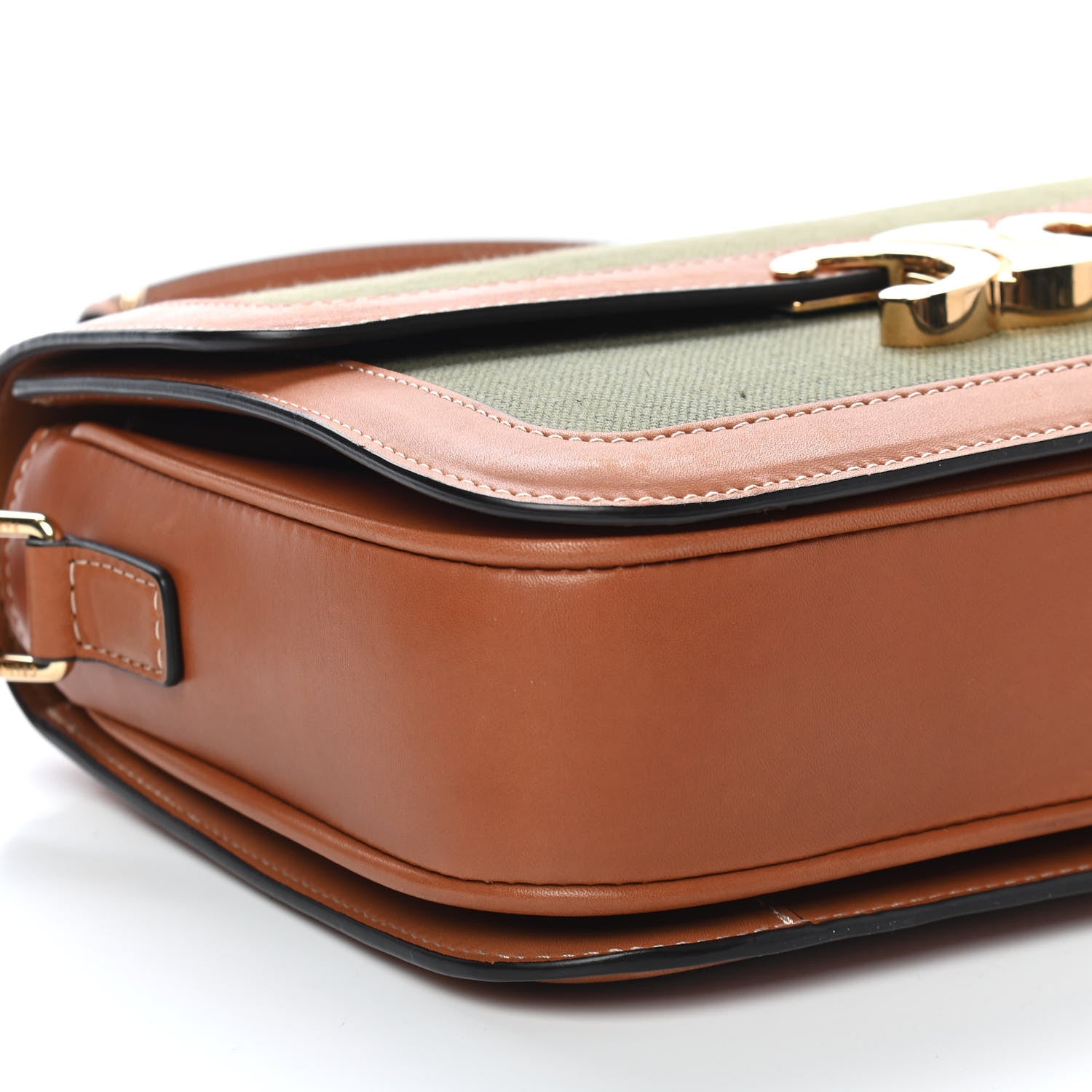 Celine Textile Natural Calfskin Classique Triomphe Khaki Tan 5 of 10