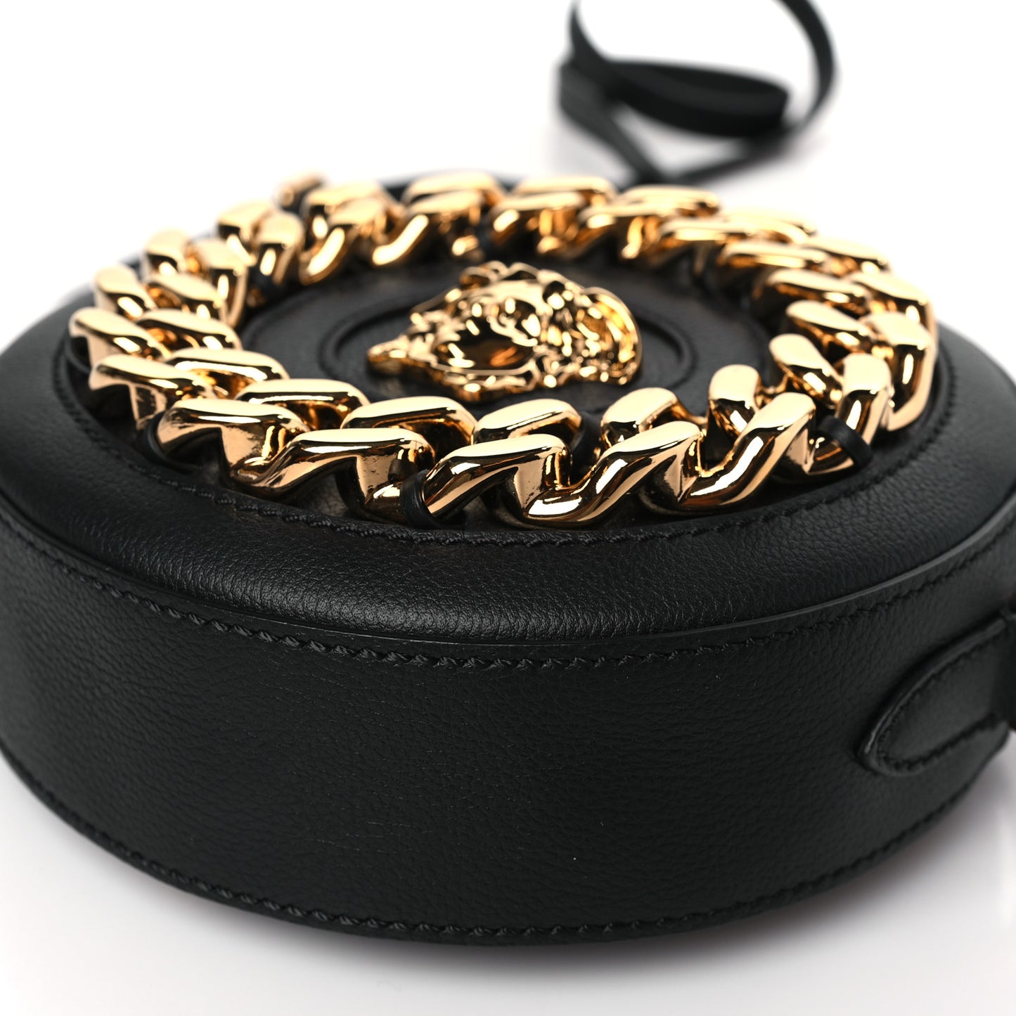Calfskin Mini La Medusa Chain Round Crossbody Bag Black