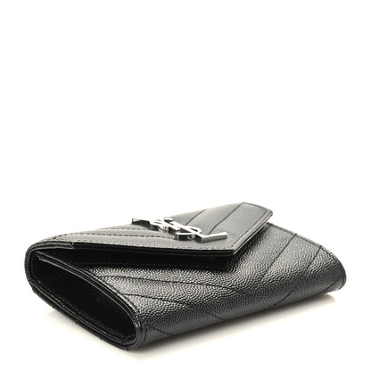 Saint Laurent Grain De Poudre Matelasse Chevron Small Monogram Envelope Wallet Black 4 of 7