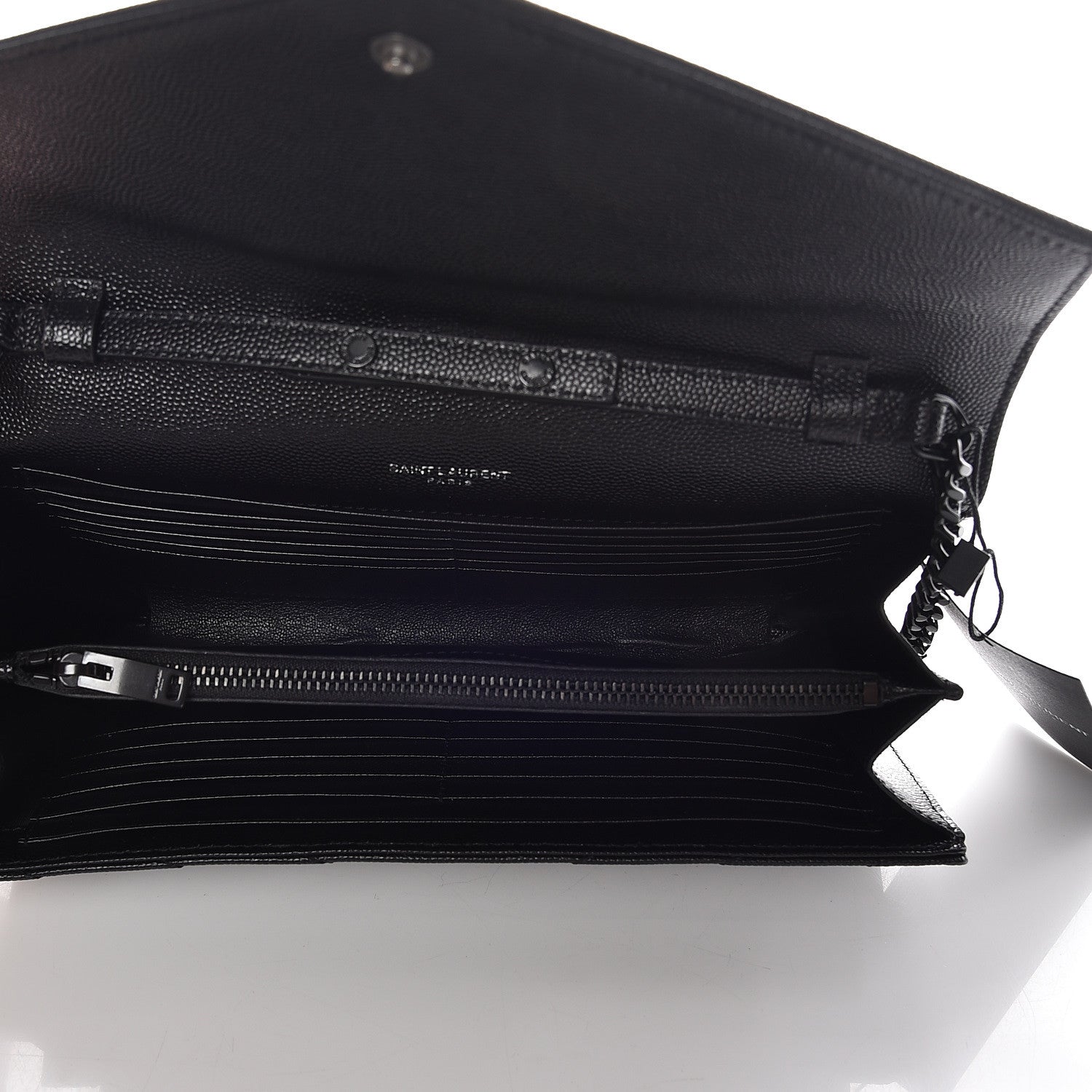 Saint Laurent Grain De Poudre Matelasse Chevron Monogram Chain Wallet Black 5 of 9