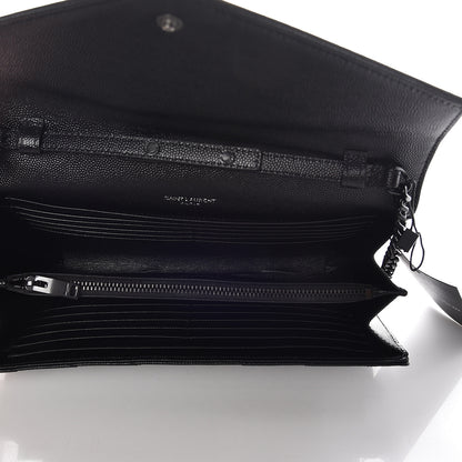 Saint Laurent Grain De Poudre Matelasse Chevron Monogram Chain Wallet Black 5 of 9