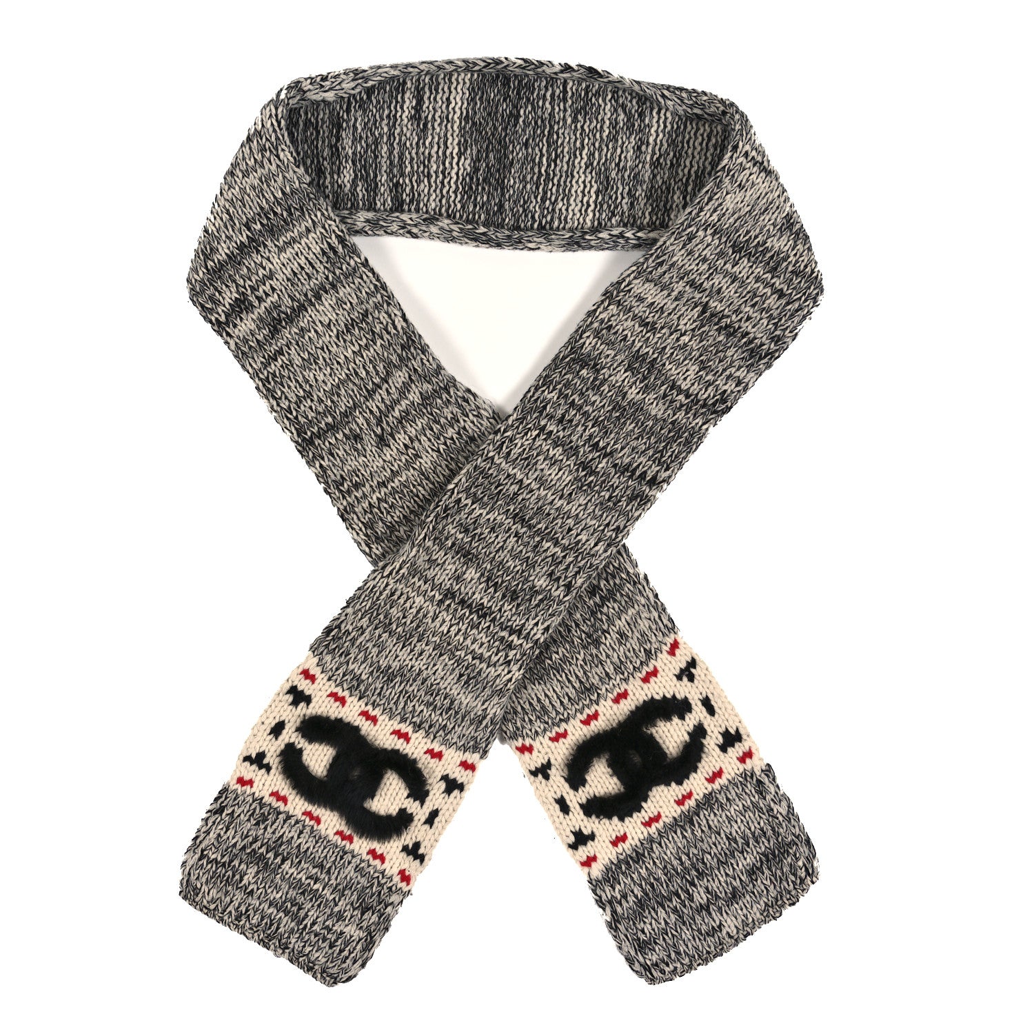 Chanel Wool Shearling CC Scarf Grey Black White 1 of 3