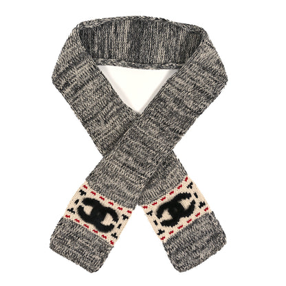Chanel Wool Shearling CC Scarf Grey Black White 1 of 3