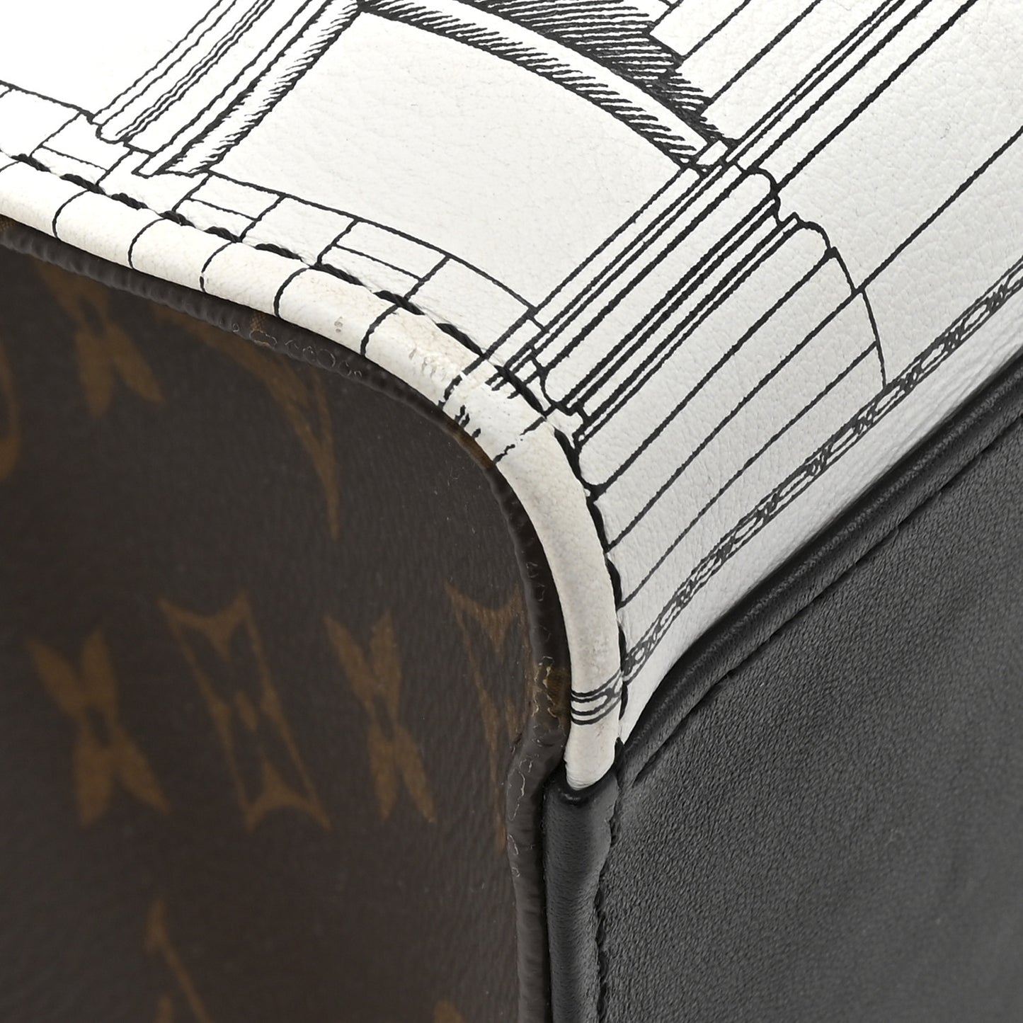 X FORNASETTI Calfskin Architettura Onthego MM Black White