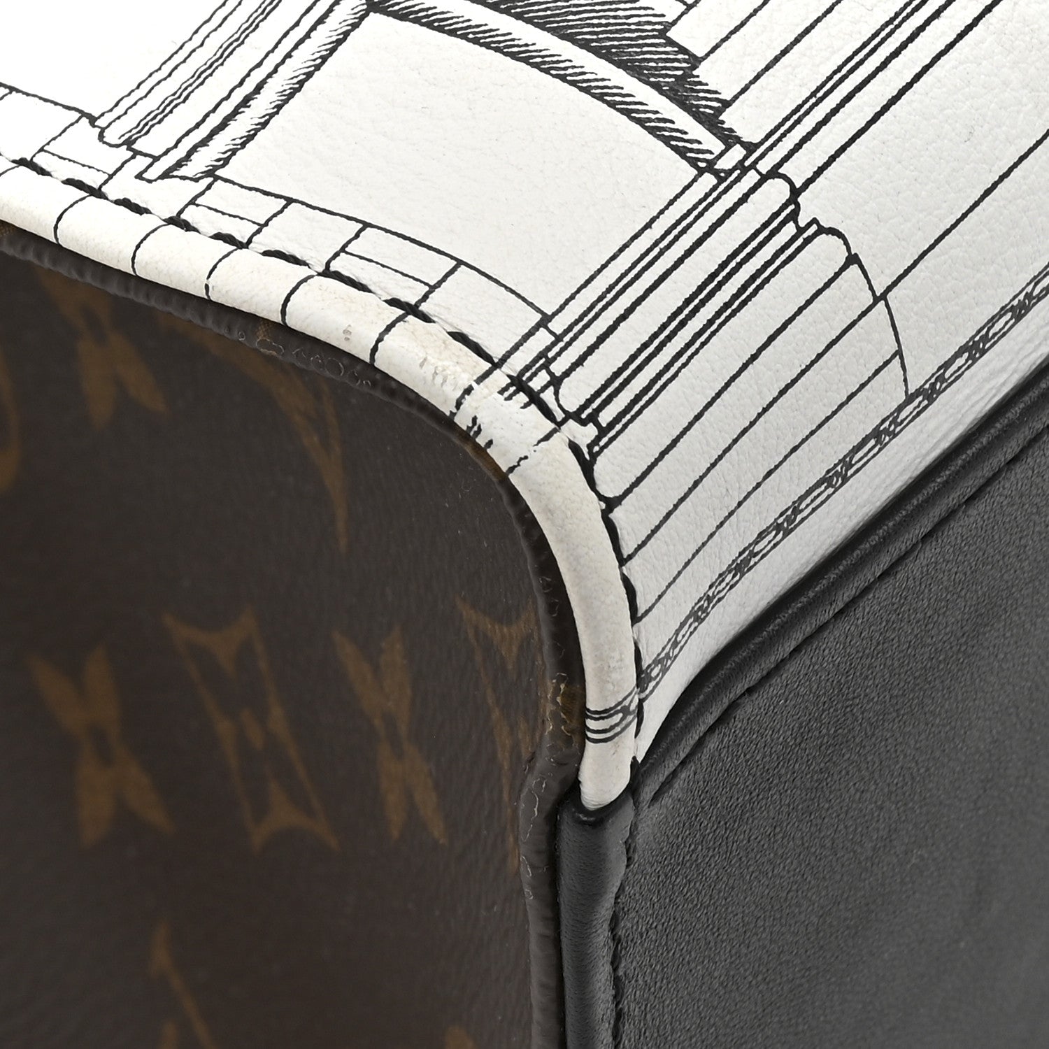 Louis Vuitton X FORNASETTI Calfskin Architettura Onthego MM Black White 14 of 17