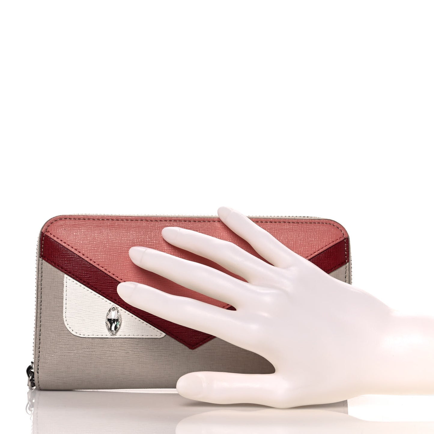 Vitello Elite Crystal Eye Monster Zip Around Wallet Grigio Polvere Ribes Multicolor