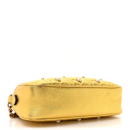 Gucci Metallic Calfskin Matelasse Studded Small Pearly GG Marmont Chain Shoulder Bag Gold 4 of 11