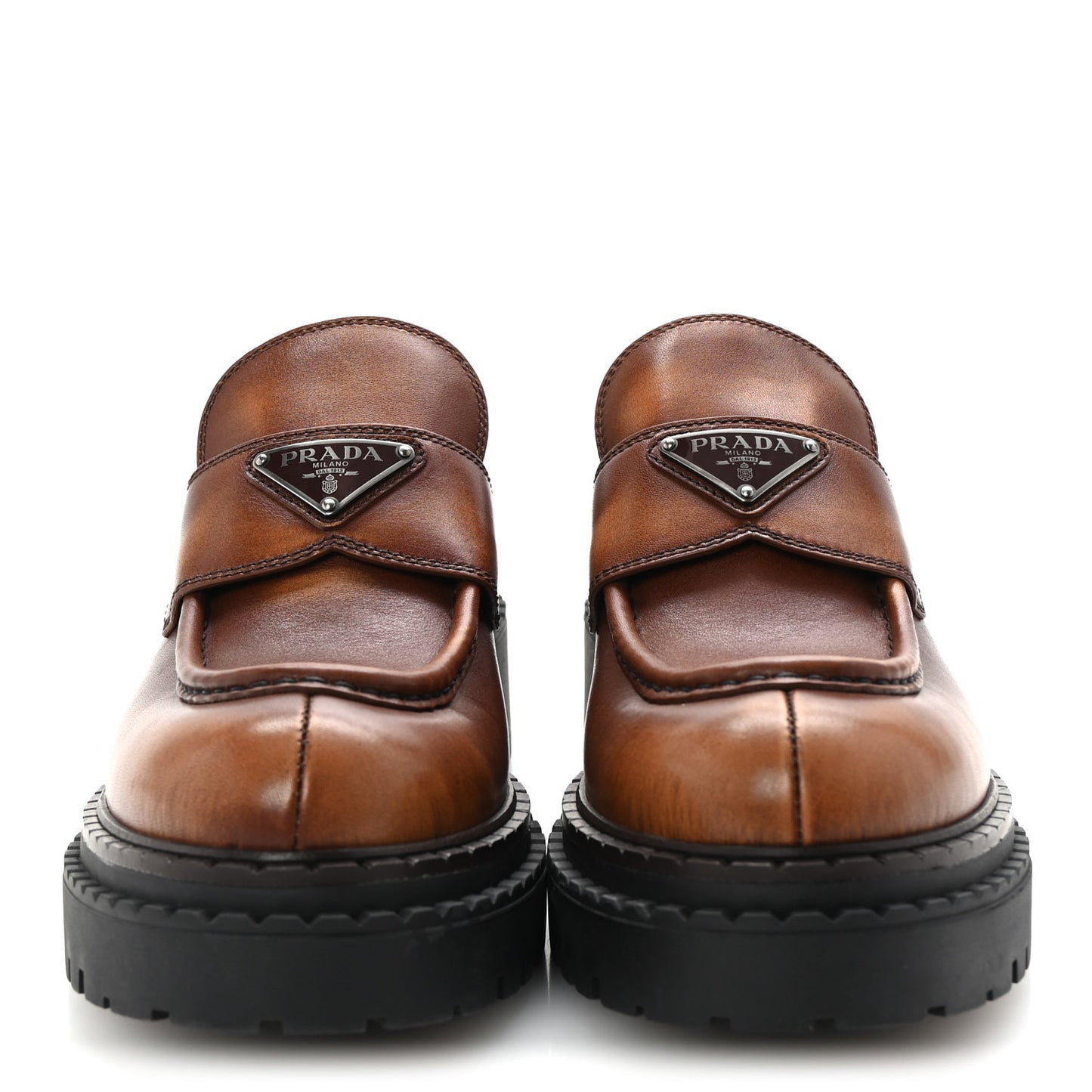 Spazzolato Fume Metal Triangle Logo 50mm Loafers 38.5 Cognac