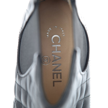 Chanel Lambskin Patent Quilted Wedge Ankle Boots 39 Black 9 of 14