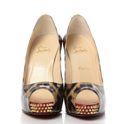 Christian Louboutin Patent Leopard New Very Prive Spikes 120 Pumps 38 Brown 2 of 9