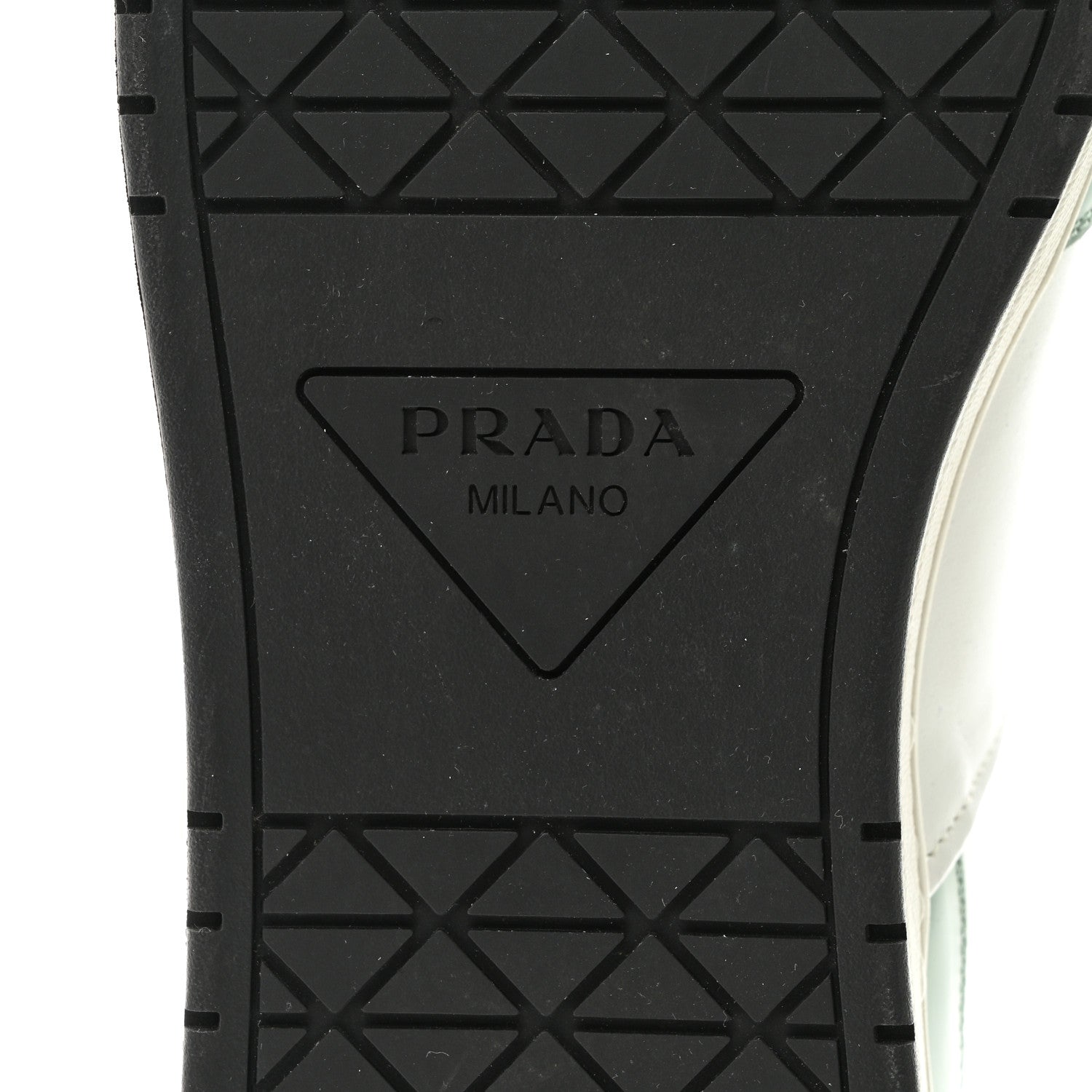 Prada Vitello Sport Spazzolato Rois Metal Triangle Logo Mens Downtown Low Top Sneakers 8.5 White Green 6 of 11