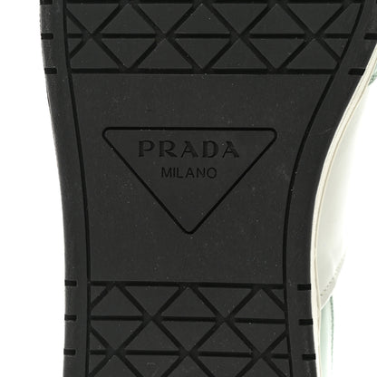 Prada Vitello Sport Spazzolato Rois Metal Triangle Logo Mens Downtown Low Top Sneakers 8.5 White Green 6 of 11