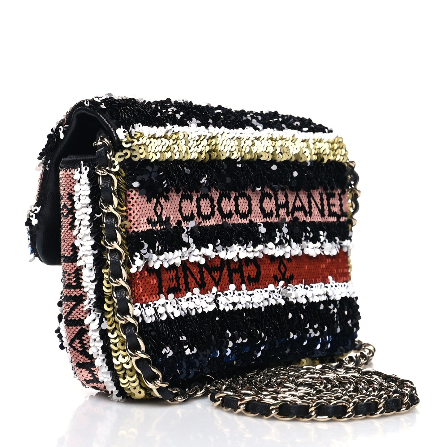 Sequin COCO Clutch With Chain Black Red
