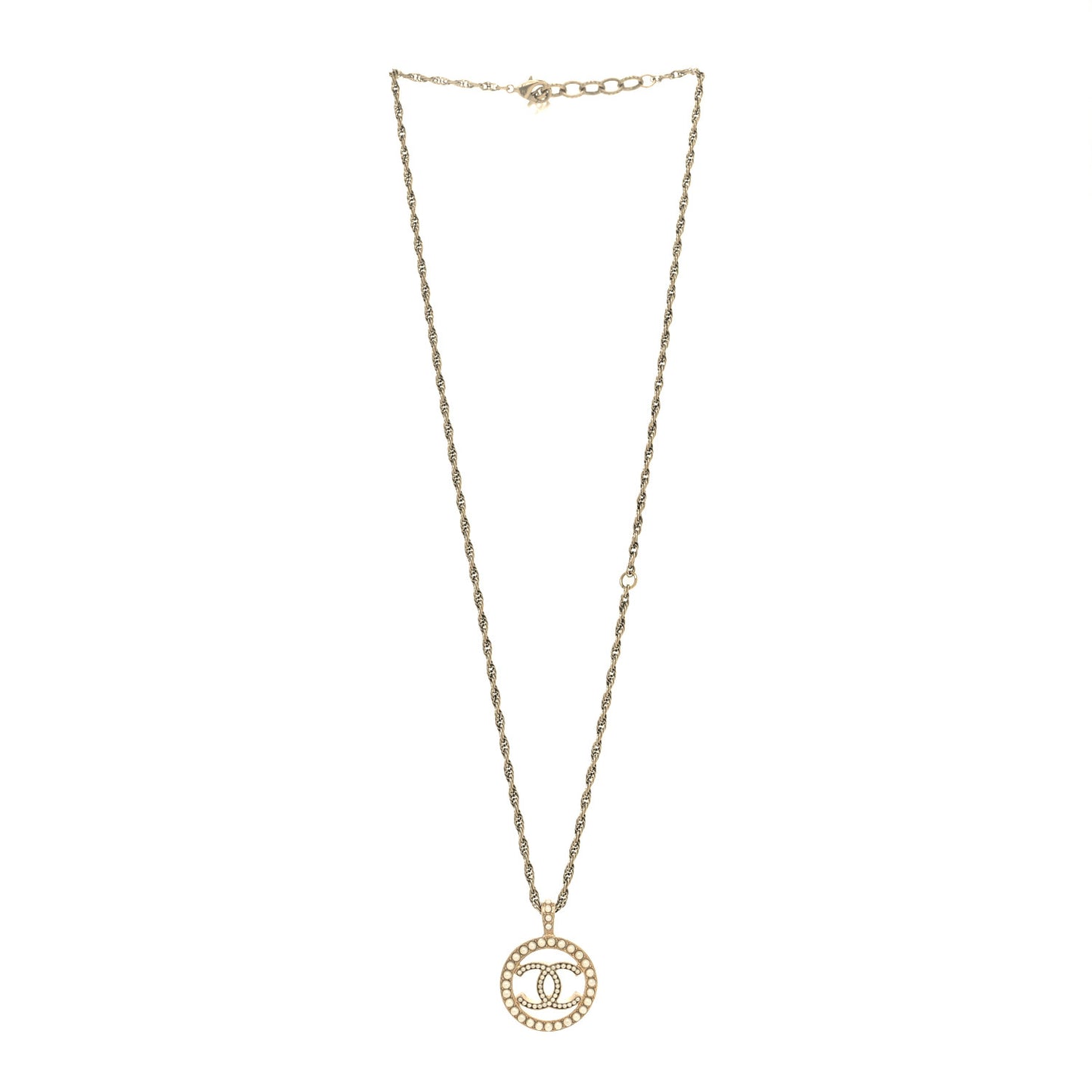 Pearl CC Round Pendant Necklace Gold