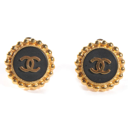 Chanel Resin Round CC Clip On Earrings Gold 1 of 4