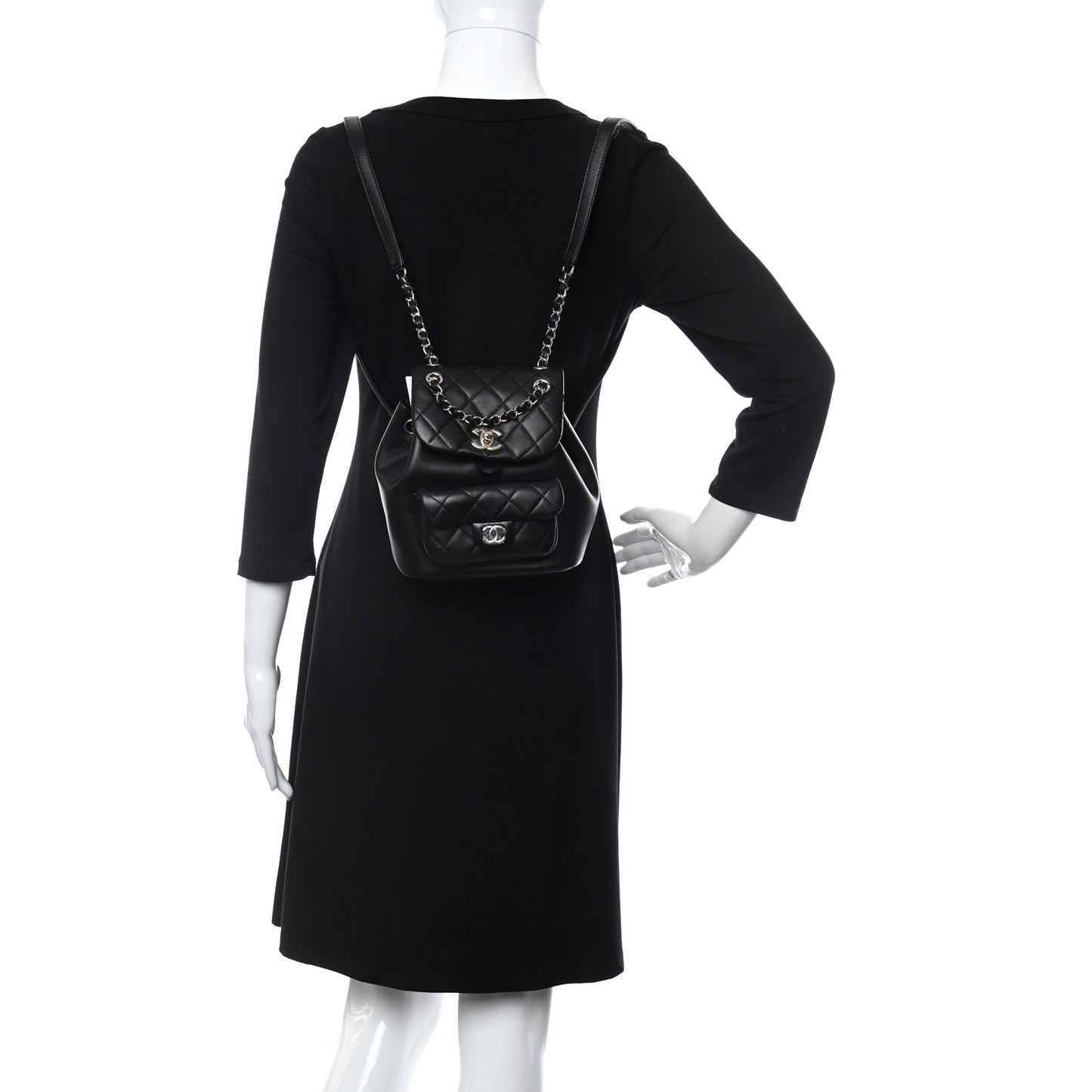 Lambskin Quilted Small Duma Drawstring Backpack Black