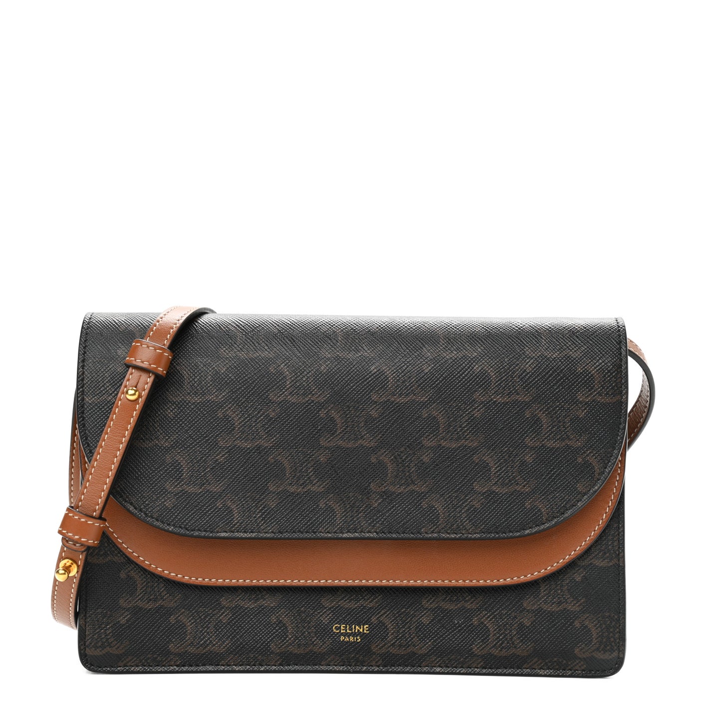 Triomphe Canvas Lambskin Wallet On Strap Tan