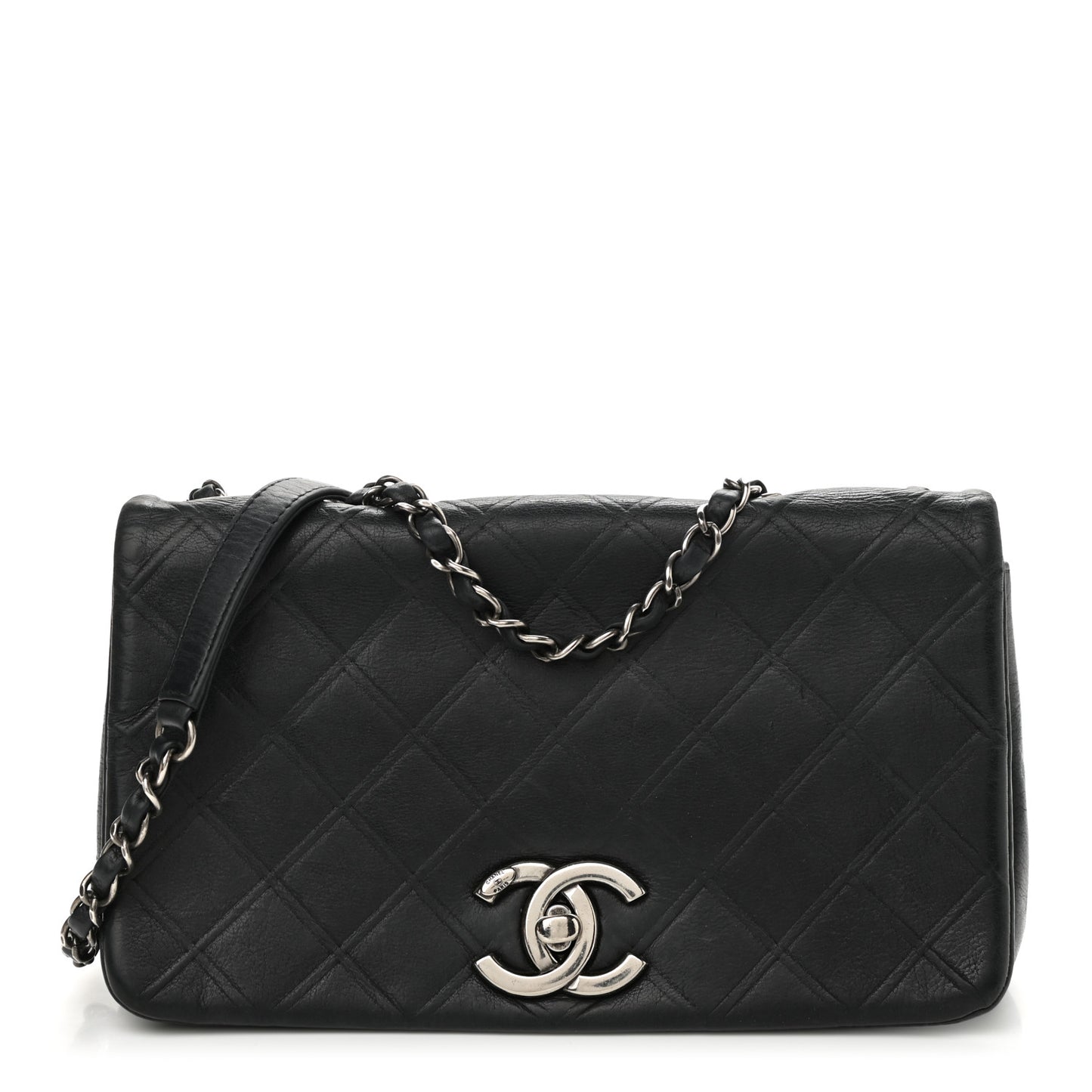 Lambskin Diamond Stitched CC Flap Shoulder Bag Black