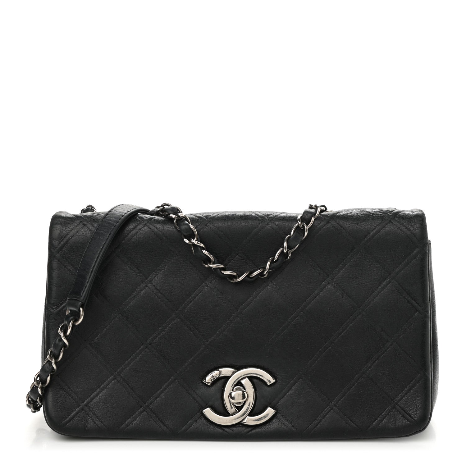 Chanel Lambskin Diamond Stitched CC Flap Shoulder Bag Black 1 of 11