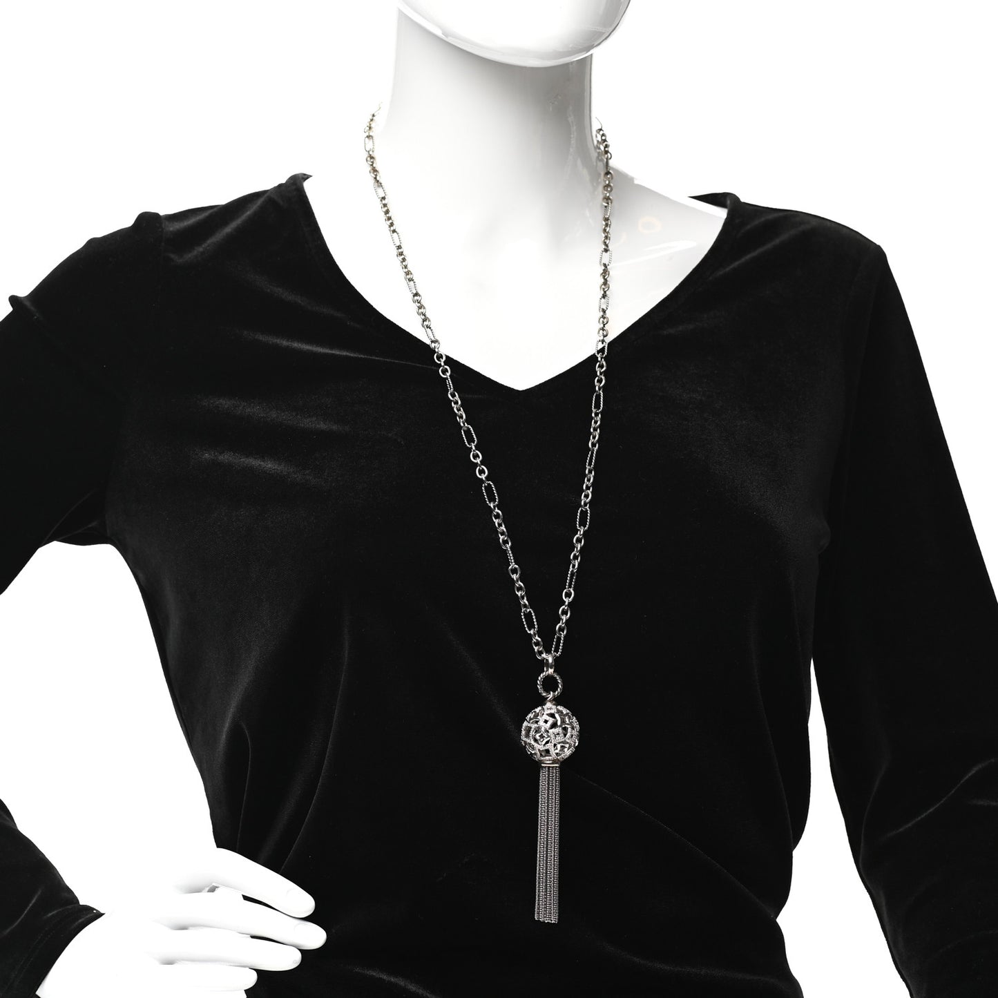 Sterling Silver Diamond Tapestry Tassel Necklace