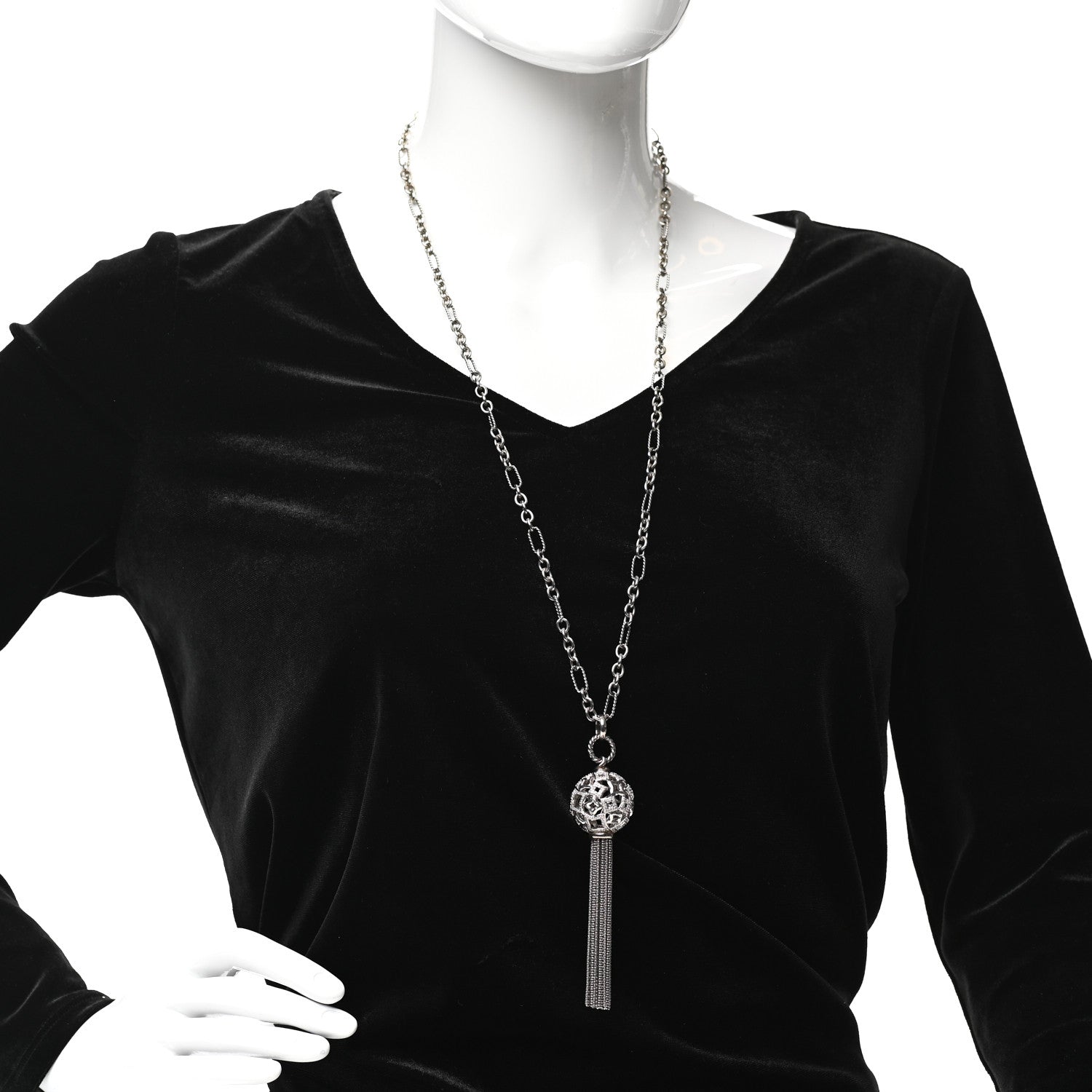 David Yurman Sterling Silver Diamond Tapestry Tassel Necklace 2 of 4