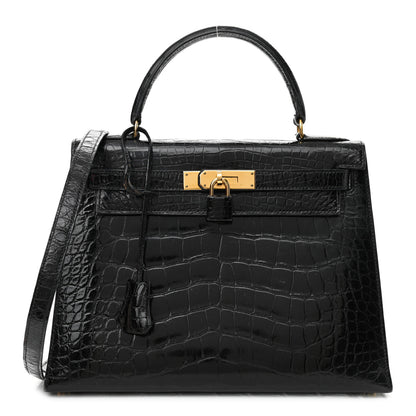 Hermes Shiny Alligator Kelly Sellier 28 Black 1 of 19
