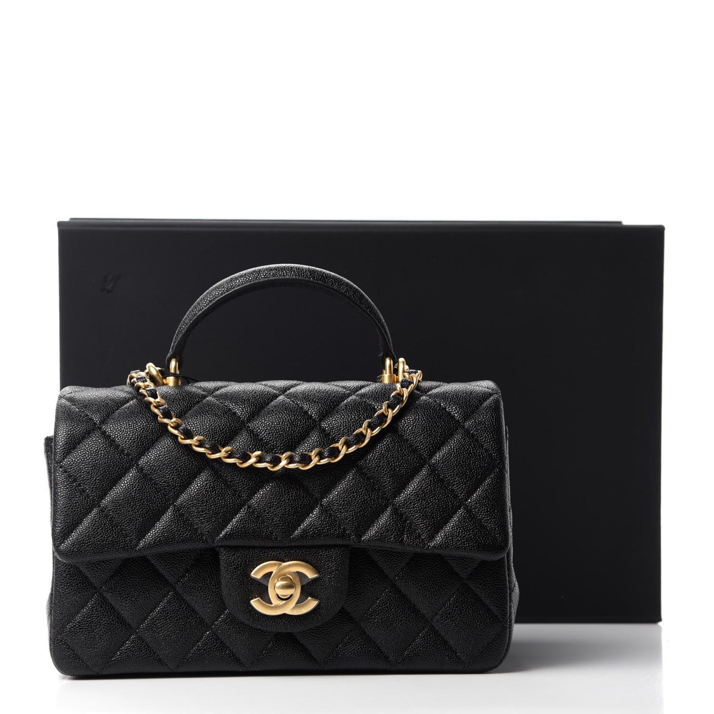 Caviar Quilted Mini Top Handle Rectangular Flap Black