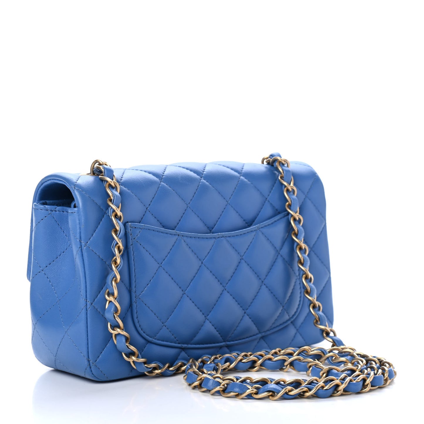 Lambskin Quilted Mini Rectangular Flap Blue