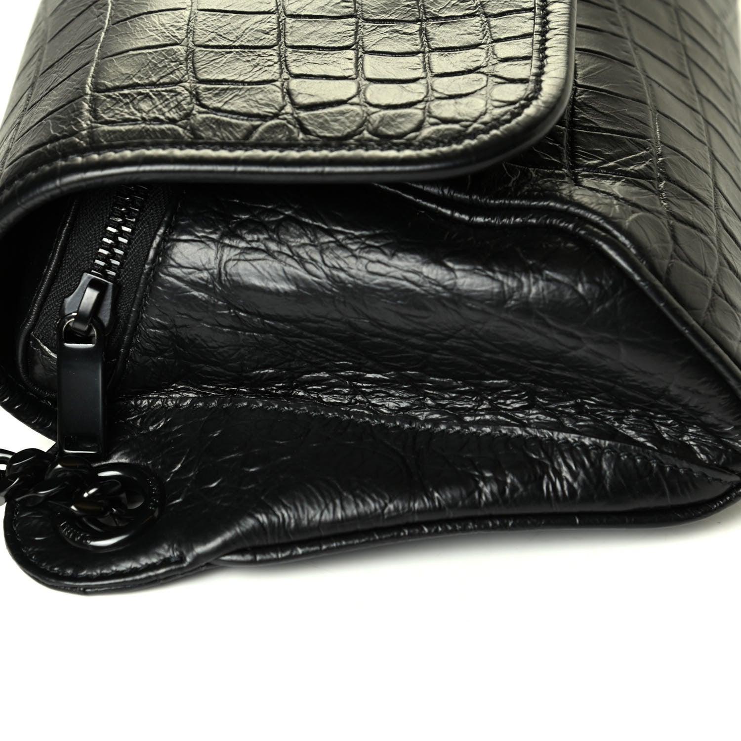 Saint Laurent Crocodile Embossed Calfskin Matelasse Monogram Baby Niki Shoulder Belt Bag Black 6 of 6