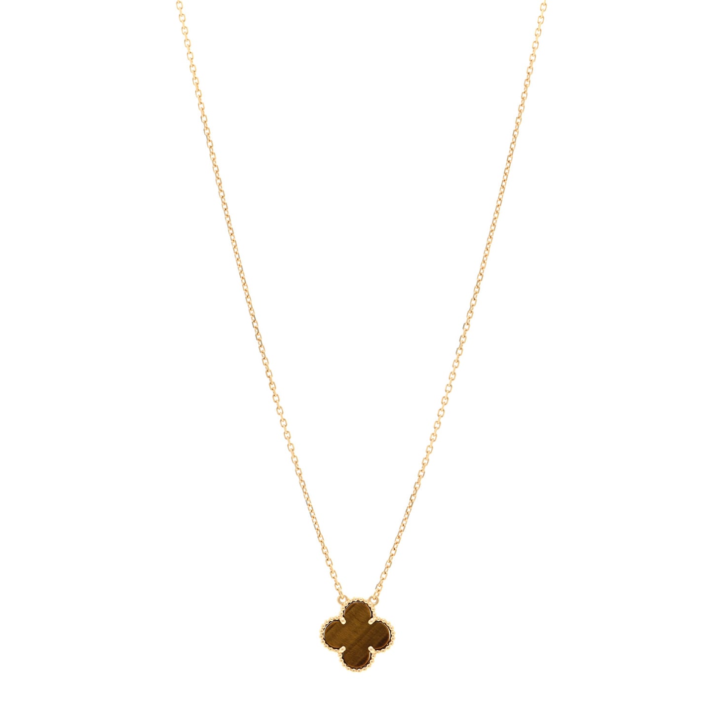 18K Yellow Gold Tiger Eye Vintage Alhambra Pendant Necklace