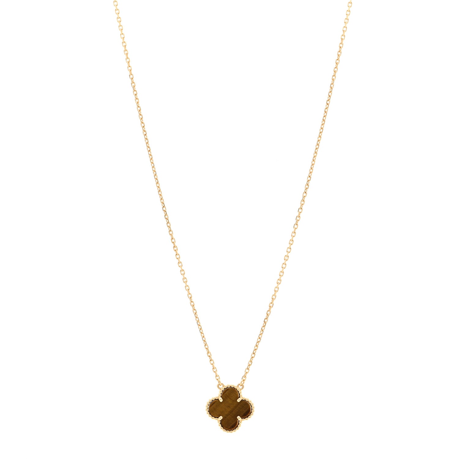 Van Cleef & Arpels 18K Yellow Gold Tiger Eye Vintage Alhambra Pendant Necklace 1 of 5