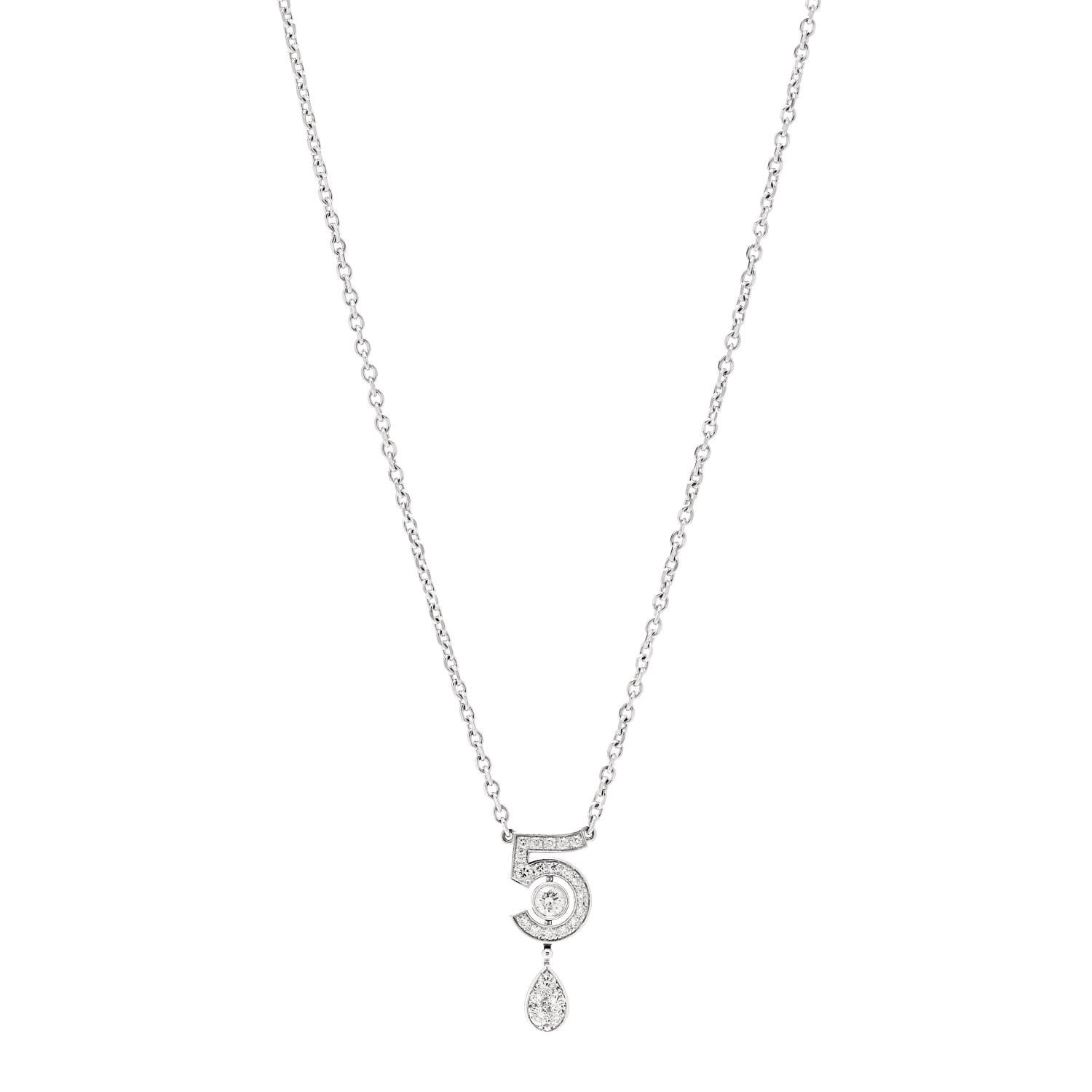Chanel 18K White Gold Diamond Eternal No 5 Necklace 1 of 6