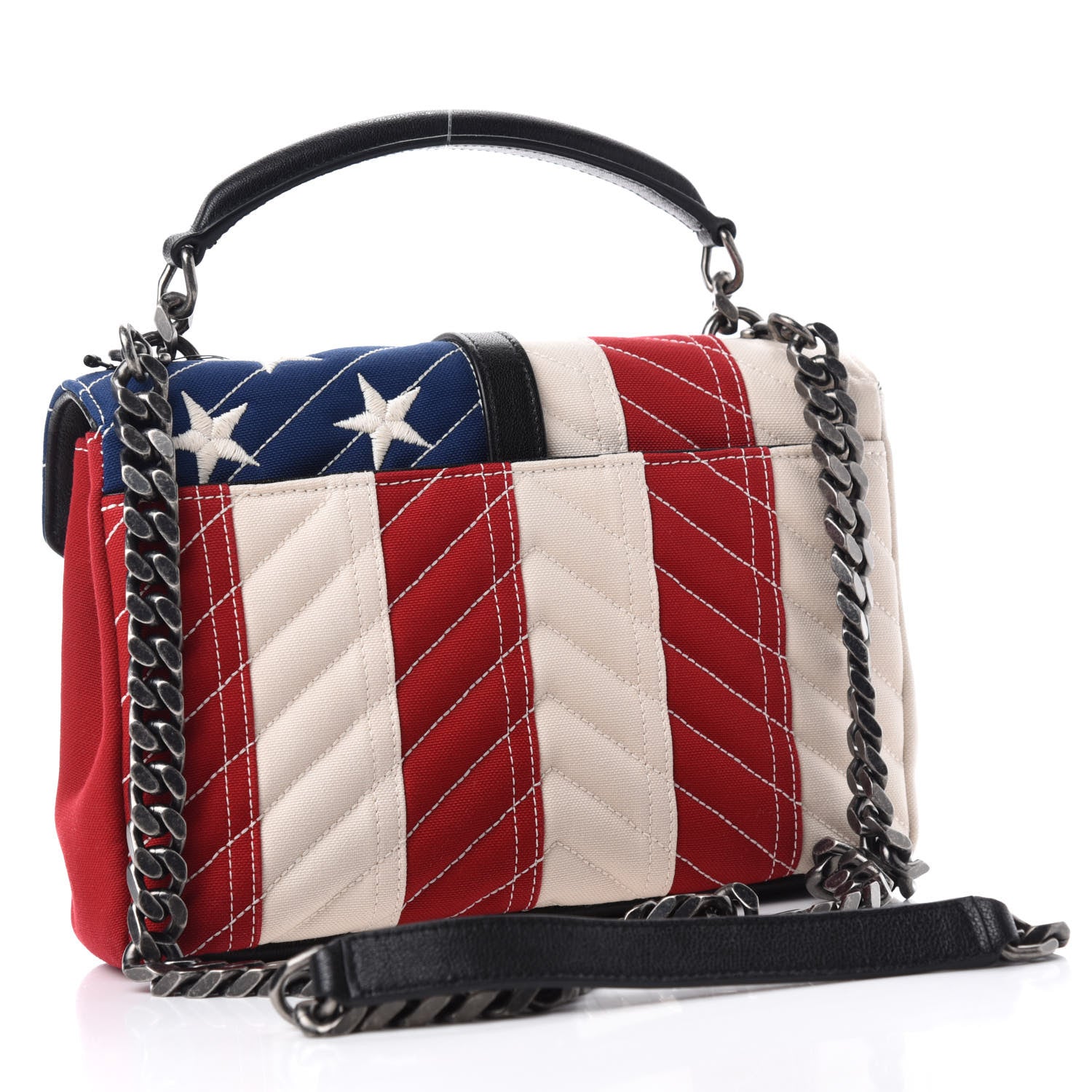 Saint Laurent Canvas Matelasse Chevron American Flag Monogram Medium College Bag Red Blue 3 of 11