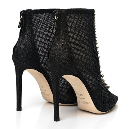 Jimmy Choo Glitter Checker Board Mesh Crystal Embellished Bing 100 Boots 37.5 Black 4 of 7
