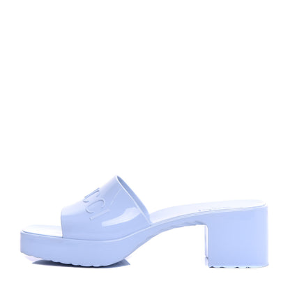 Gucci Rubber Gucci Logo Womens Platform 20/60mm Slide Sandals 37 Porcelain Light Blue 1 of 10