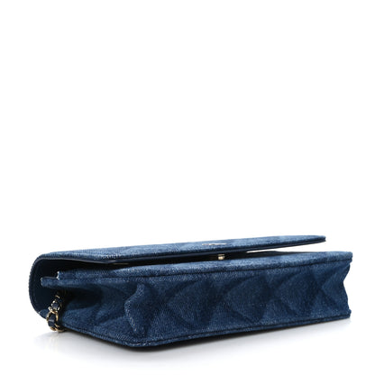 Chanel Denim Printed Wallet On Chain WOC Dark Blue 3 of 9