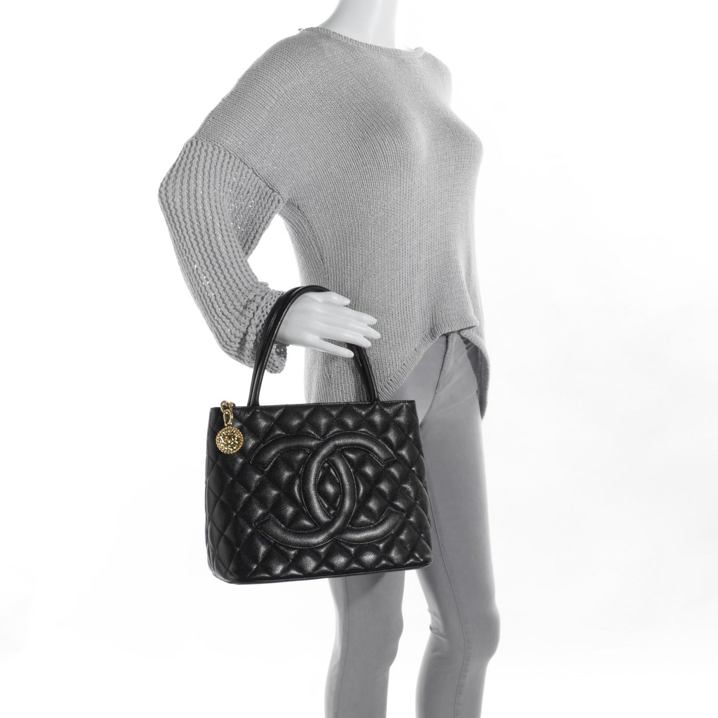 Caviar Quilted Medallion Tote Black
