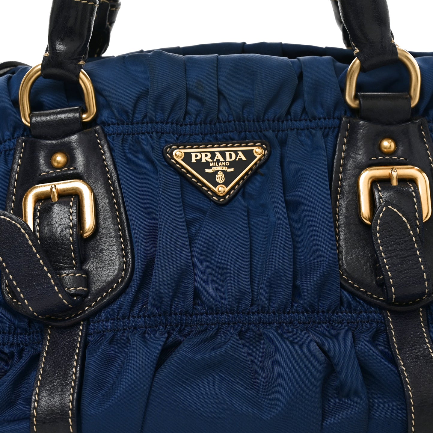 Tessuto Nylon Nappa Braided Gaufre Shoulder Bag Bluette