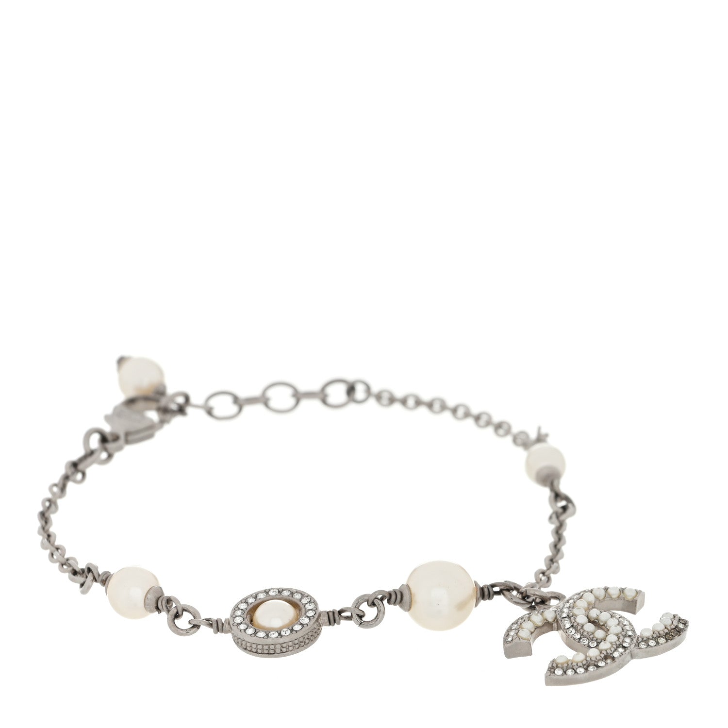 Chanel Pearl Crystal CC Bracelet Silver 1 of 4
